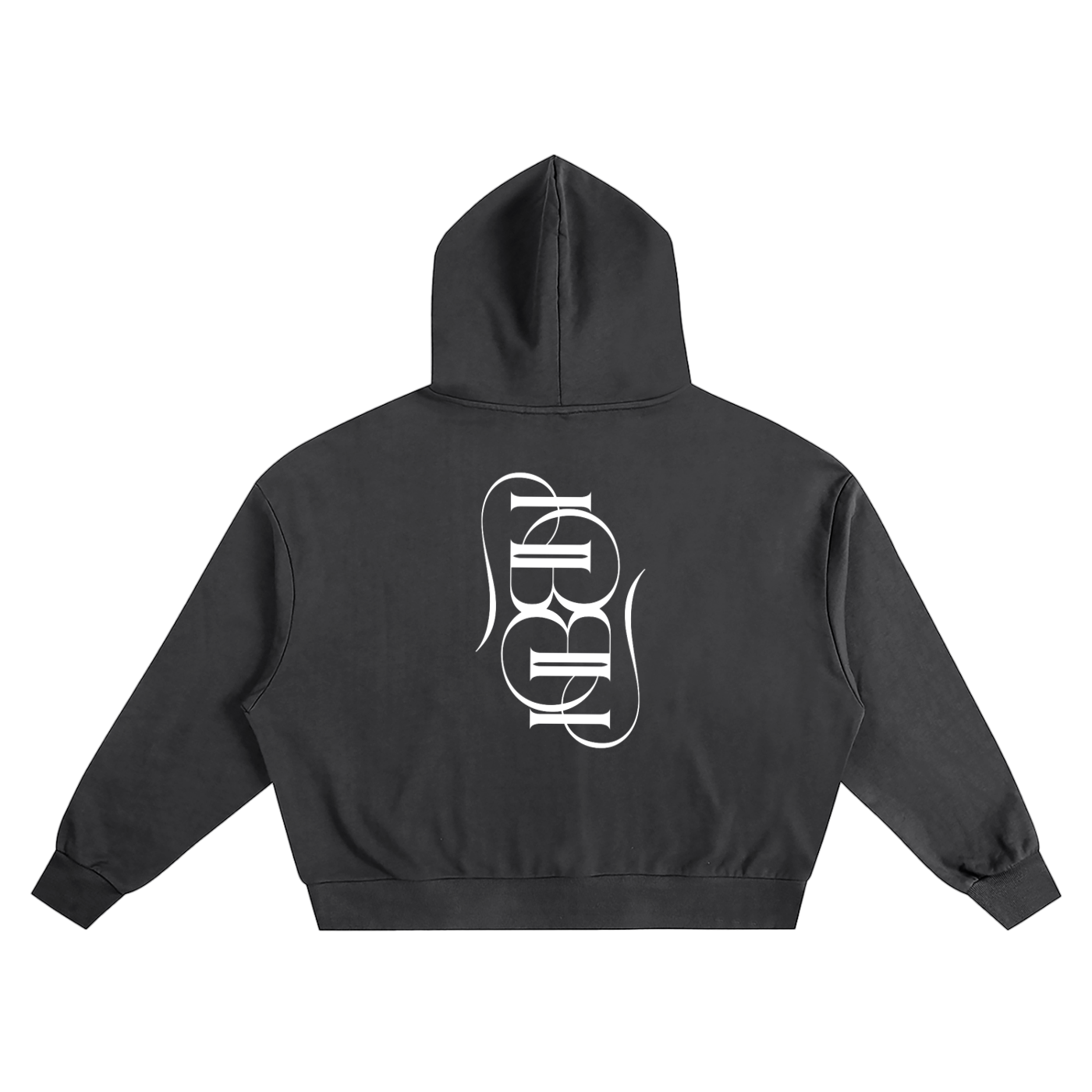 Caution: Extremely High Black hoodie with a white logo on the back against a white background